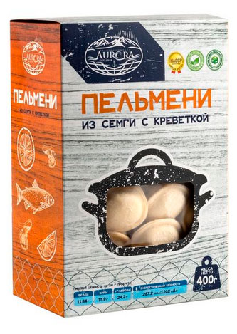 Изображение товара Рыбные пельмени Aurora из семги с креветкой замороженные 400 г
