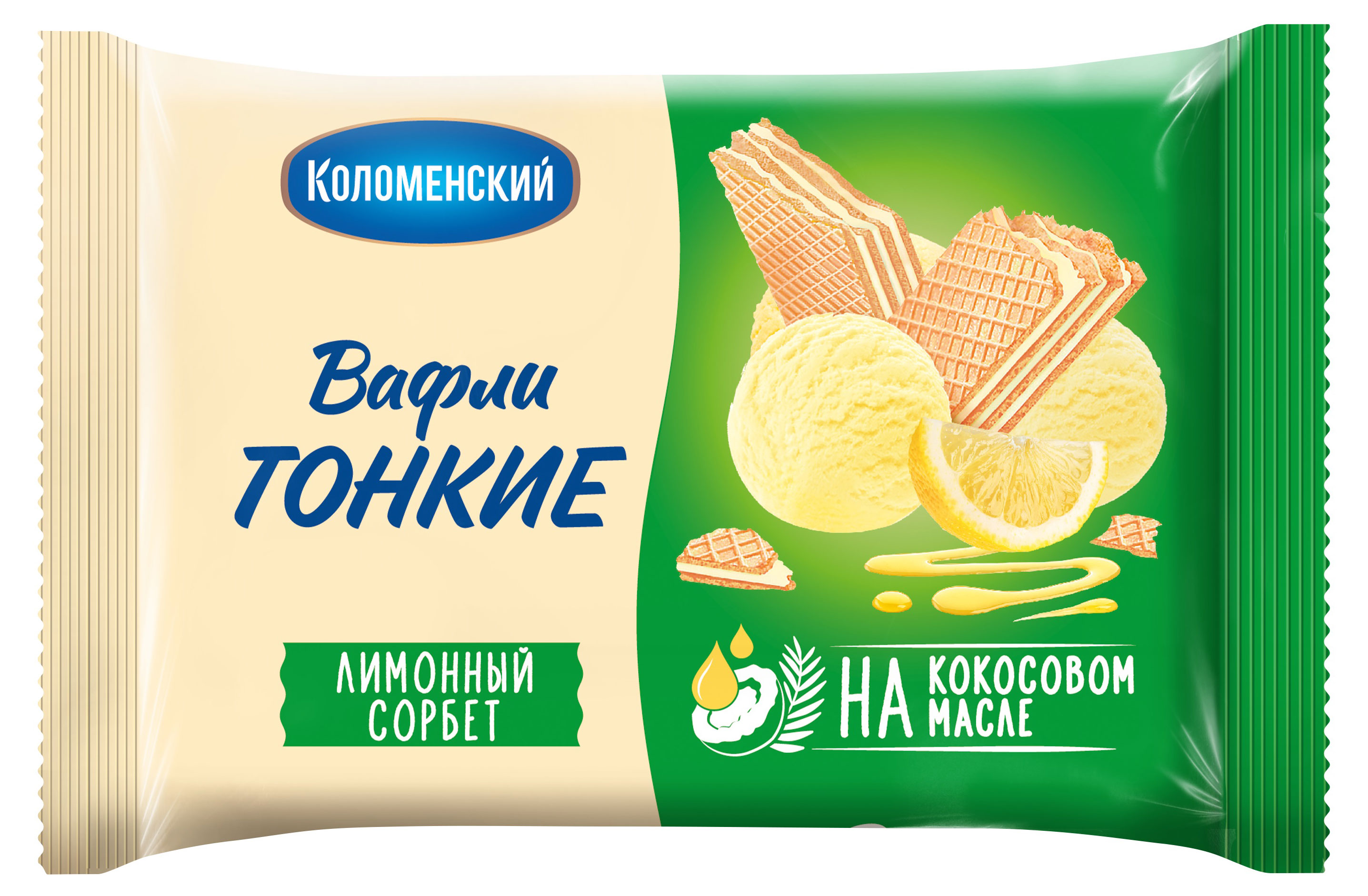 Изображение товара Тонкие вафли "Коломенский" с лимонным сорбет, 100 г