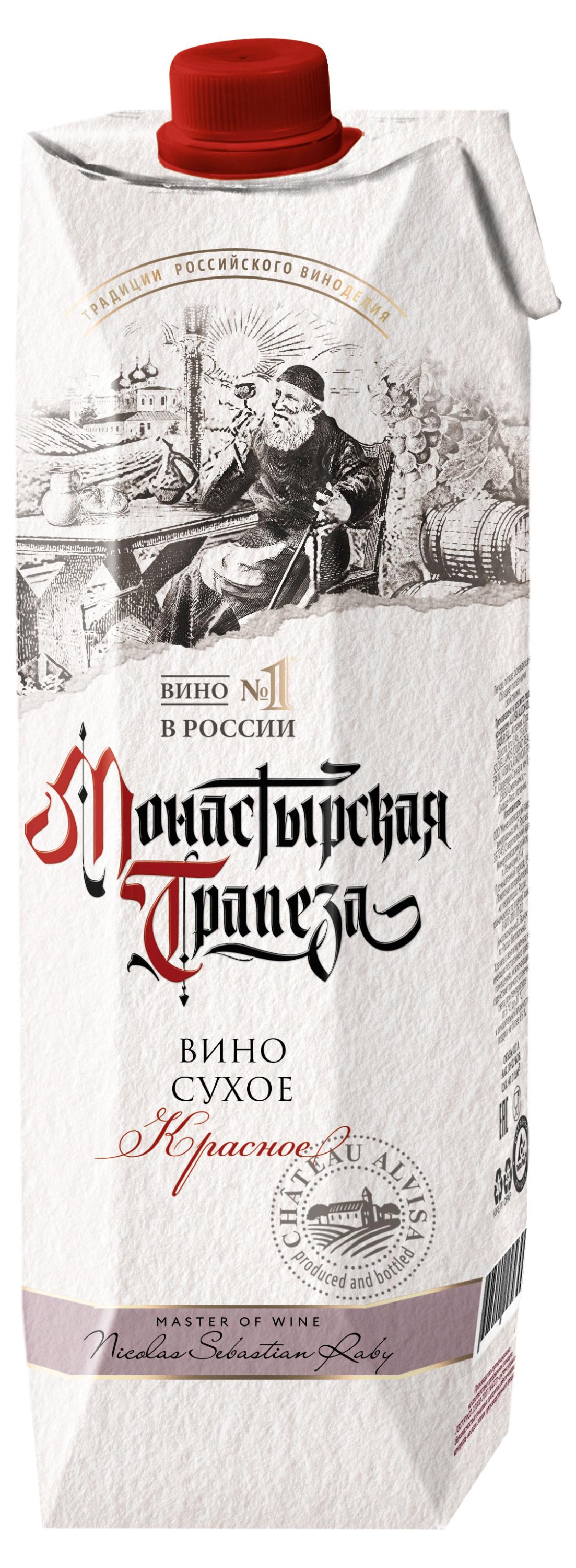 Изображение товара Вино Монастырская трапеза красное сухое 1 л из винограда Каберне Совиньон Мерло и Саперави Россия