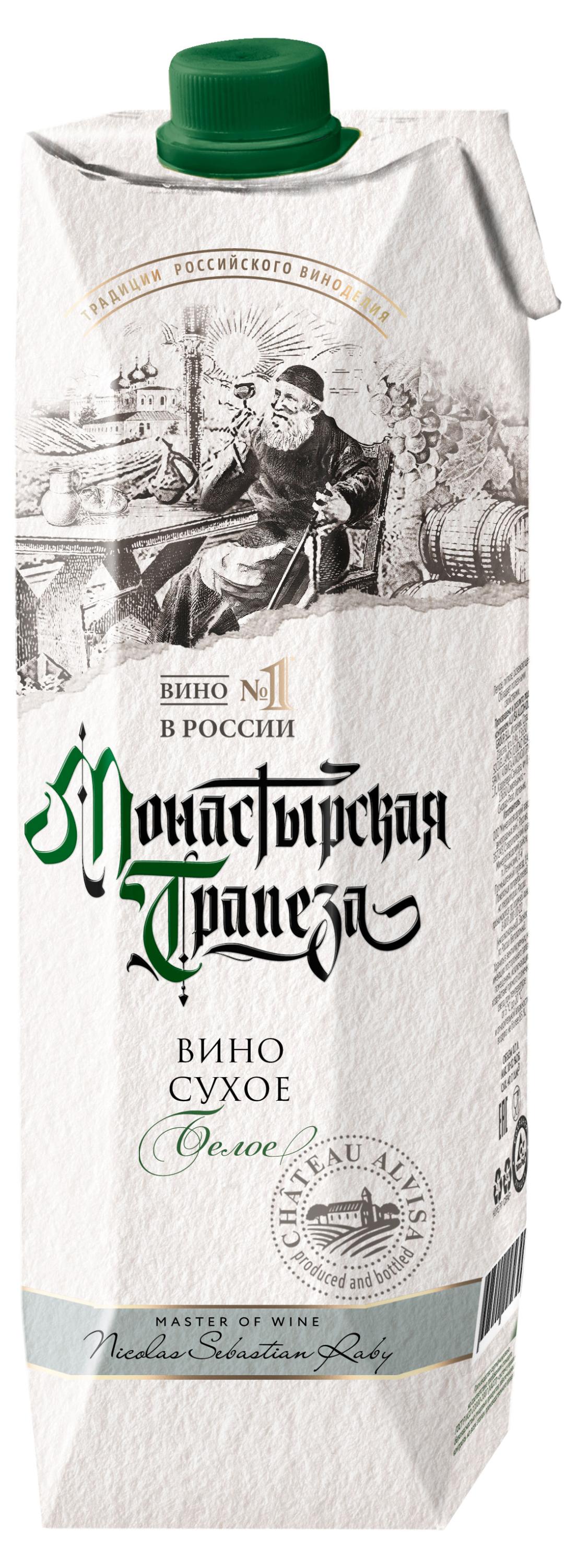 Изображение товара Вино Монастырская трапеза белое столовое сухое 1 л Россия