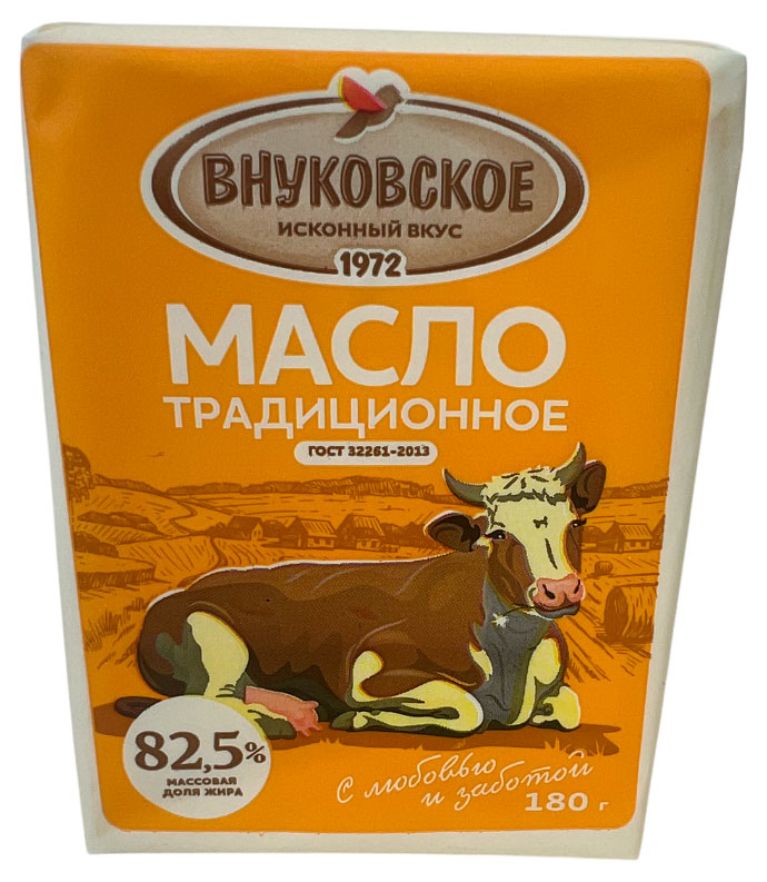 

Масло сладко-сливочное Внуковское несоленое Традиционное 82,5% БМЗЖ, 180 г
