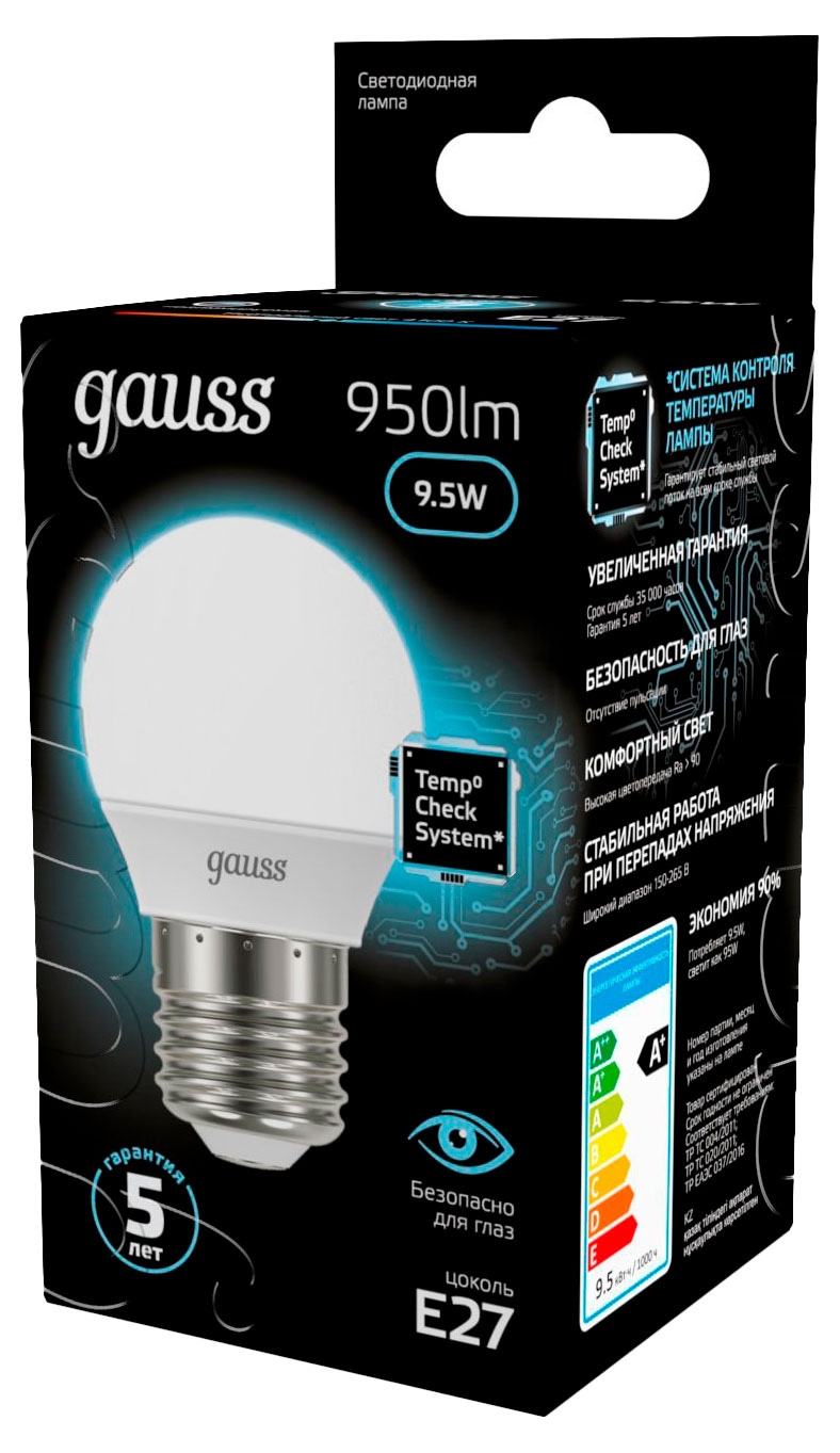 

Лампа светодиодная Gauss Е27 9.5W 950 Лм нейтральный белый