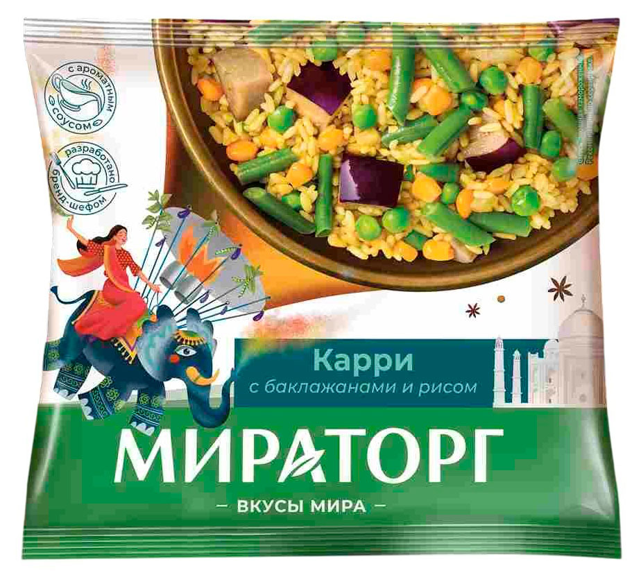 Изображение товара Овощная смесь Мирагорт Карри с баклажанами и рисом 400г замороженная Индийский соус