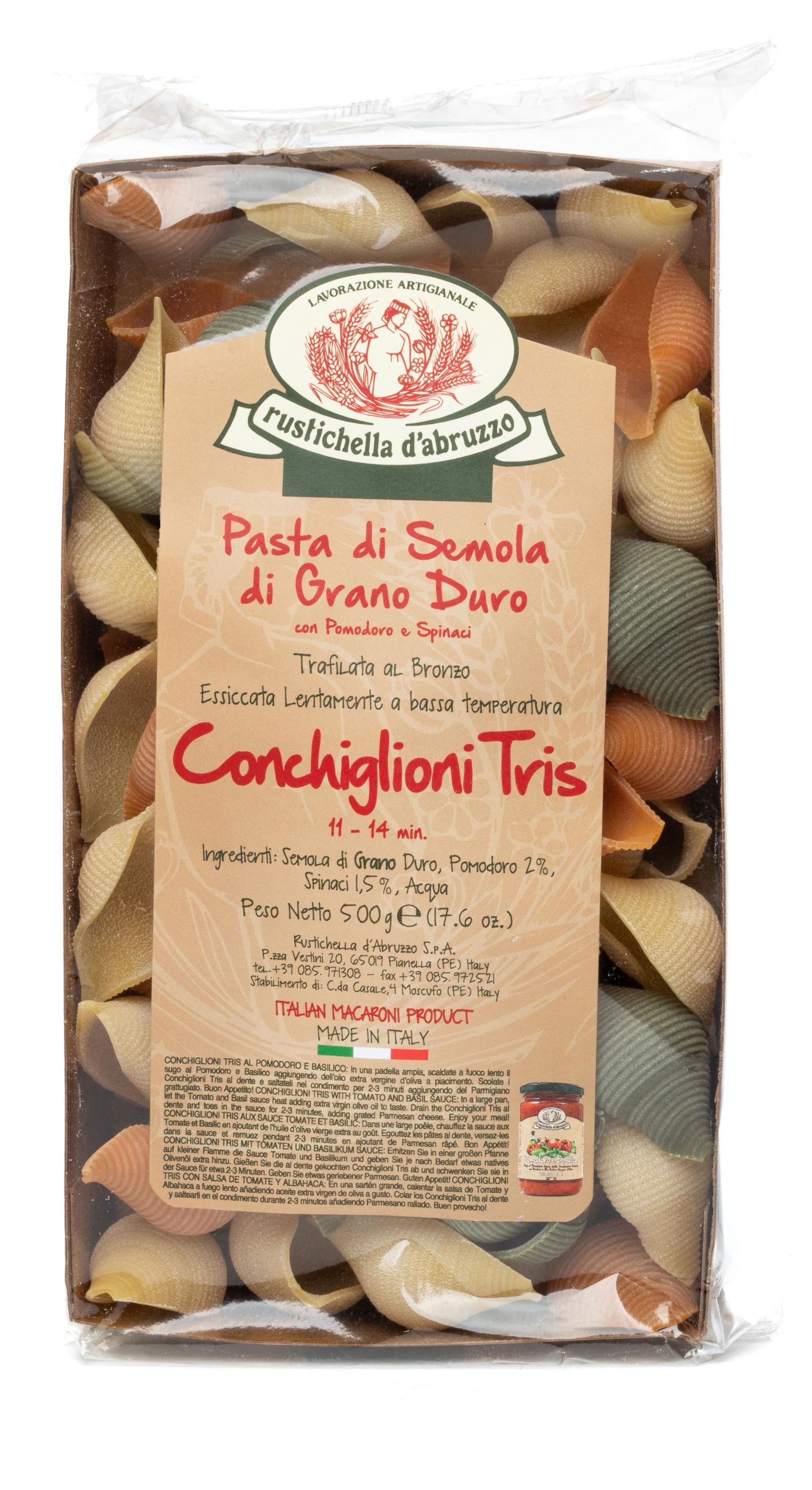 

Макаронные изделия Rustichella DAbruzzo Conchiglioni Tris с томатом и шпинатом, 500 г