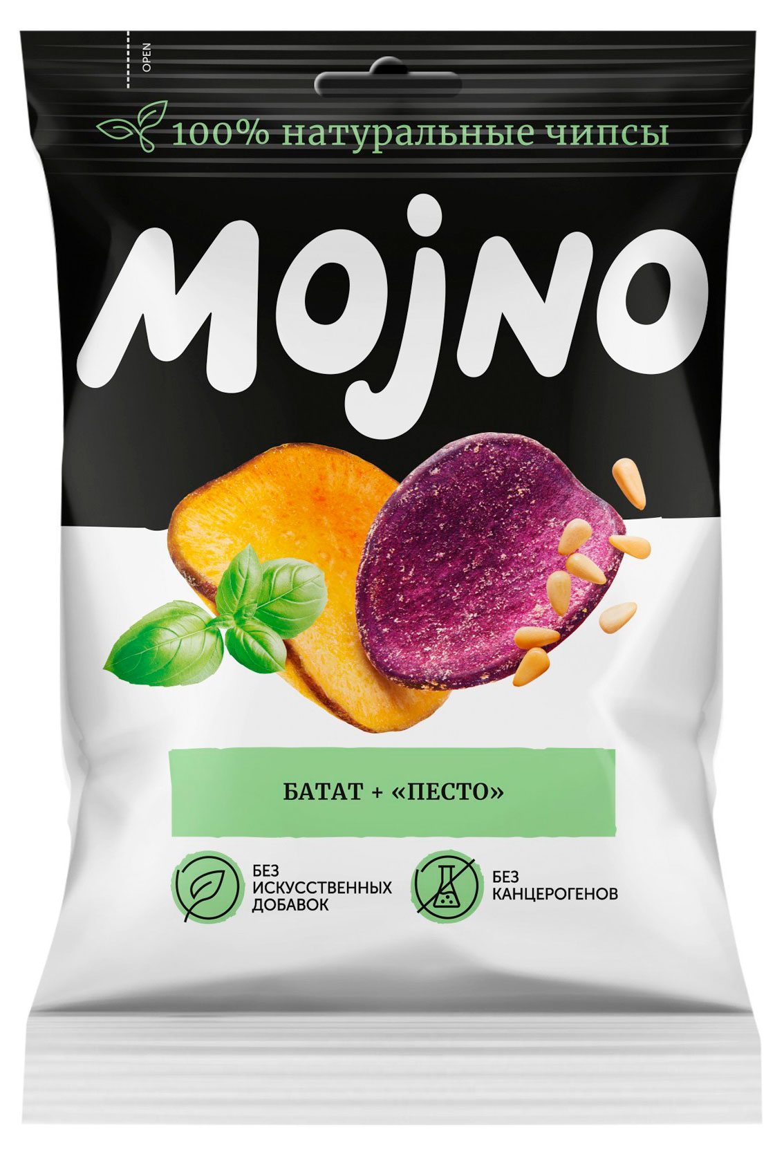 Изображение товара Натуральные чипсы из батата Mojno с ароматом песто 75 г