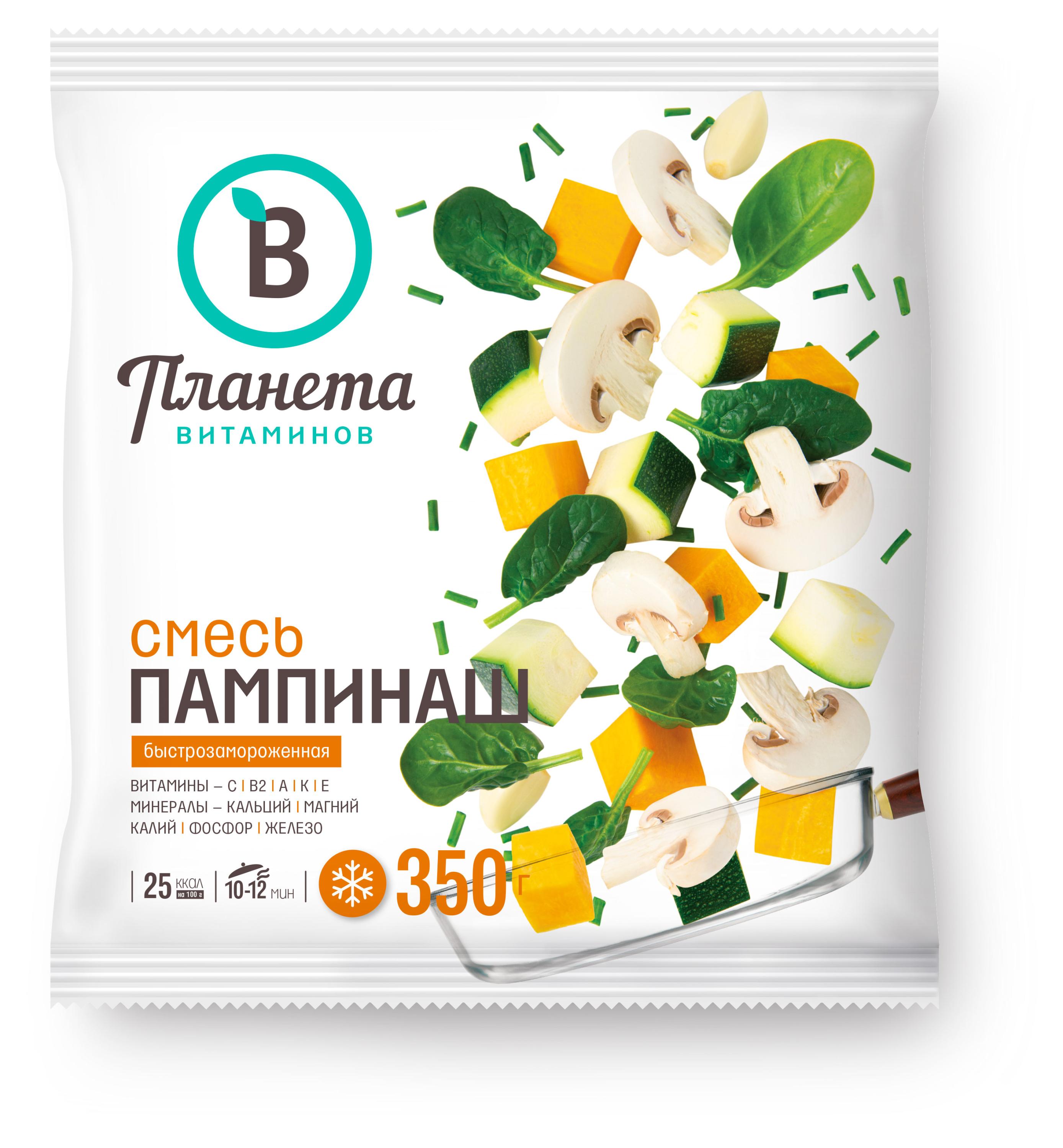 

Овощная смесь Планета Витаминов Пампинаш овощи и грибы с чесноком и зеленью замороженная, 350 г