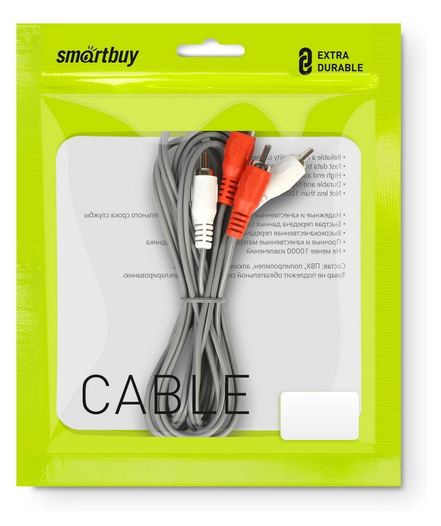 Изображение товара Кабель соединительный SmartBuy 2xRCA 1,8м для аудио и видео сигналов