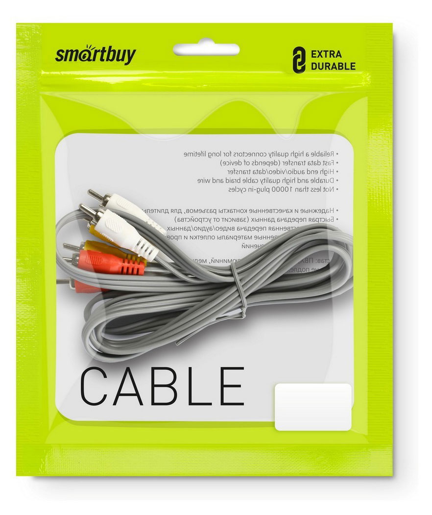 Изображение товара Кабель RCA соединительный SmartBuy 3xRCA (M) - 3xRCA (M), 3 метра для аудио и видео