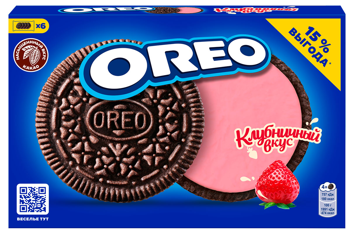 

Печенье OREO с какао и начинкой с клубничным вкусом, 228 г