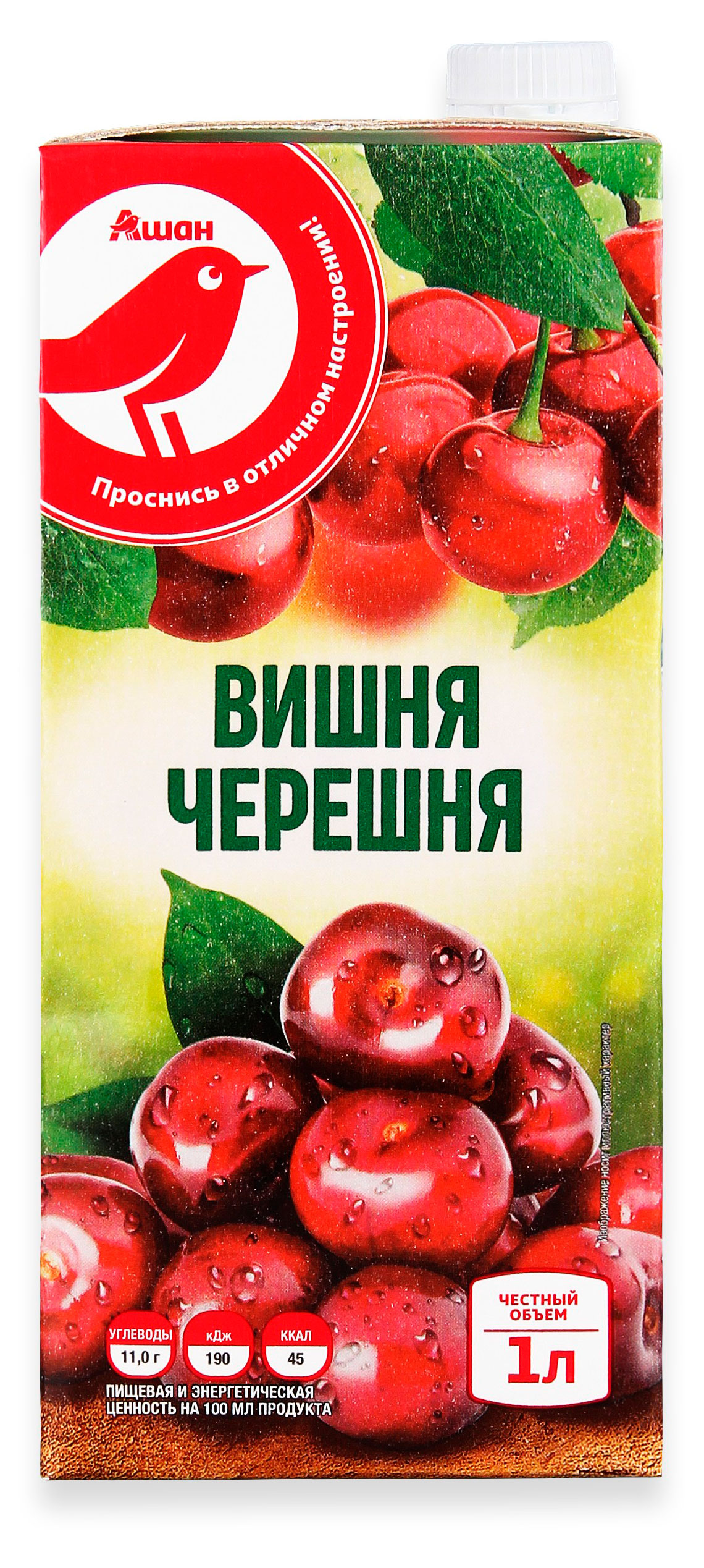Изображение товара Нектра АШАН Красная птица вишня черешня 1 л натуральный фруктовый нектар