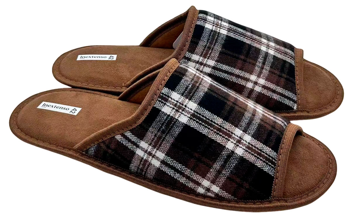 Изображение товара Мужские домашние тапочки InExtenso коричневые в клетку 39-46