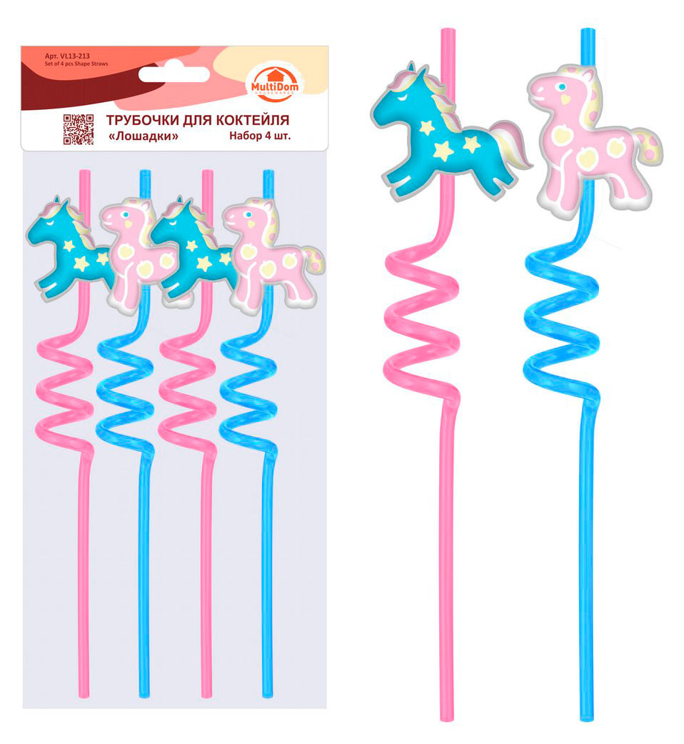 Изображение товара Трубочки для коктейля MultiDom Лошадки, 4 шт - Яркий декор для вечеринок