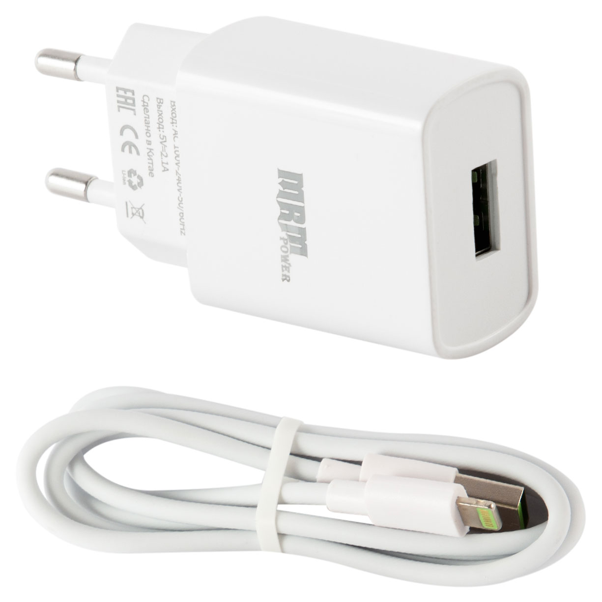 

Сетевое зарядное устройство Red Line MRM GC-10 USB-A (2.1A) + кабель USB-A - Lightning 1 м., белый