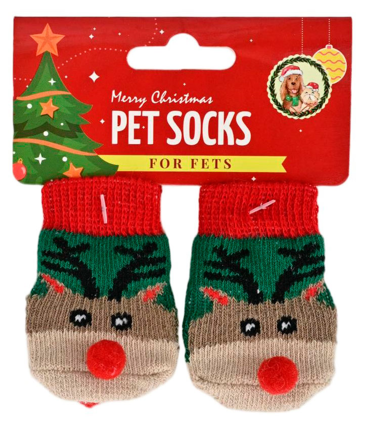 

Носки для собак новогодние с оленями красно-зеленые, 6х2,5 см