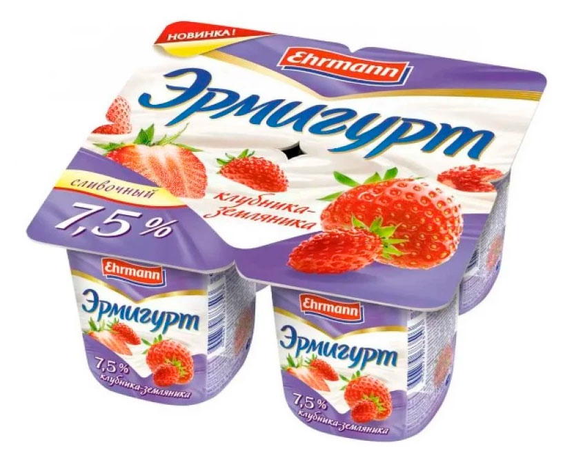 

Йогурт сливочный Ehrmann Эрмигурт клубника-земляника 7,5%, 100 г