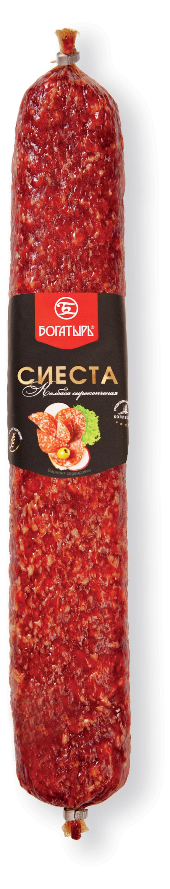 Изображение товара Колбаса сырокопченая Богатырь Cиеста 400 г - натуральный мясной деликатес из России