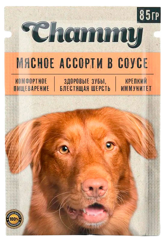 Изображение товара Влажный корм для собак Chammy мясное ассорти в соусе, 85 г