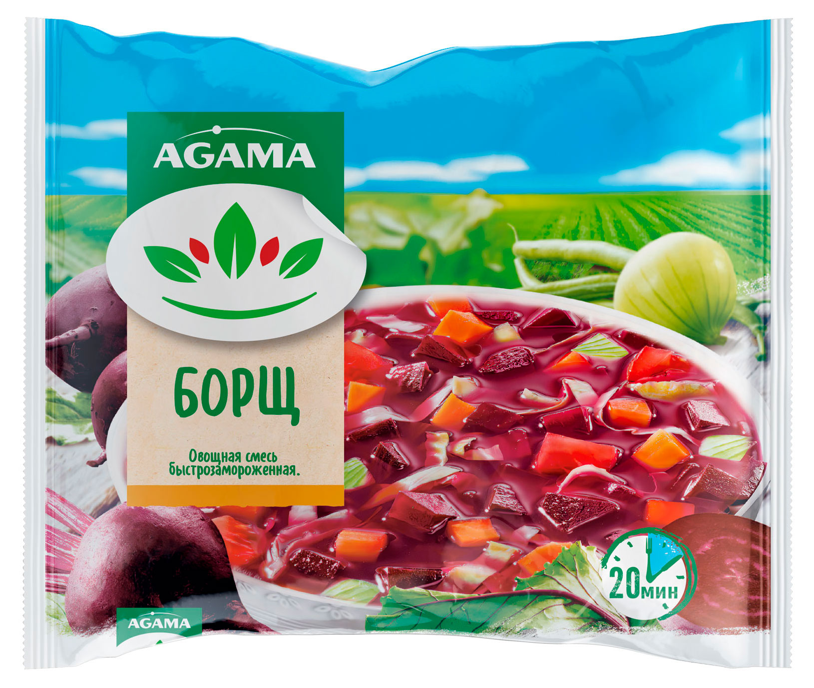 Изображение товара Овощная суповая смесь Борщ Агама Agama замороженная 400 г для вкусных первых блюд