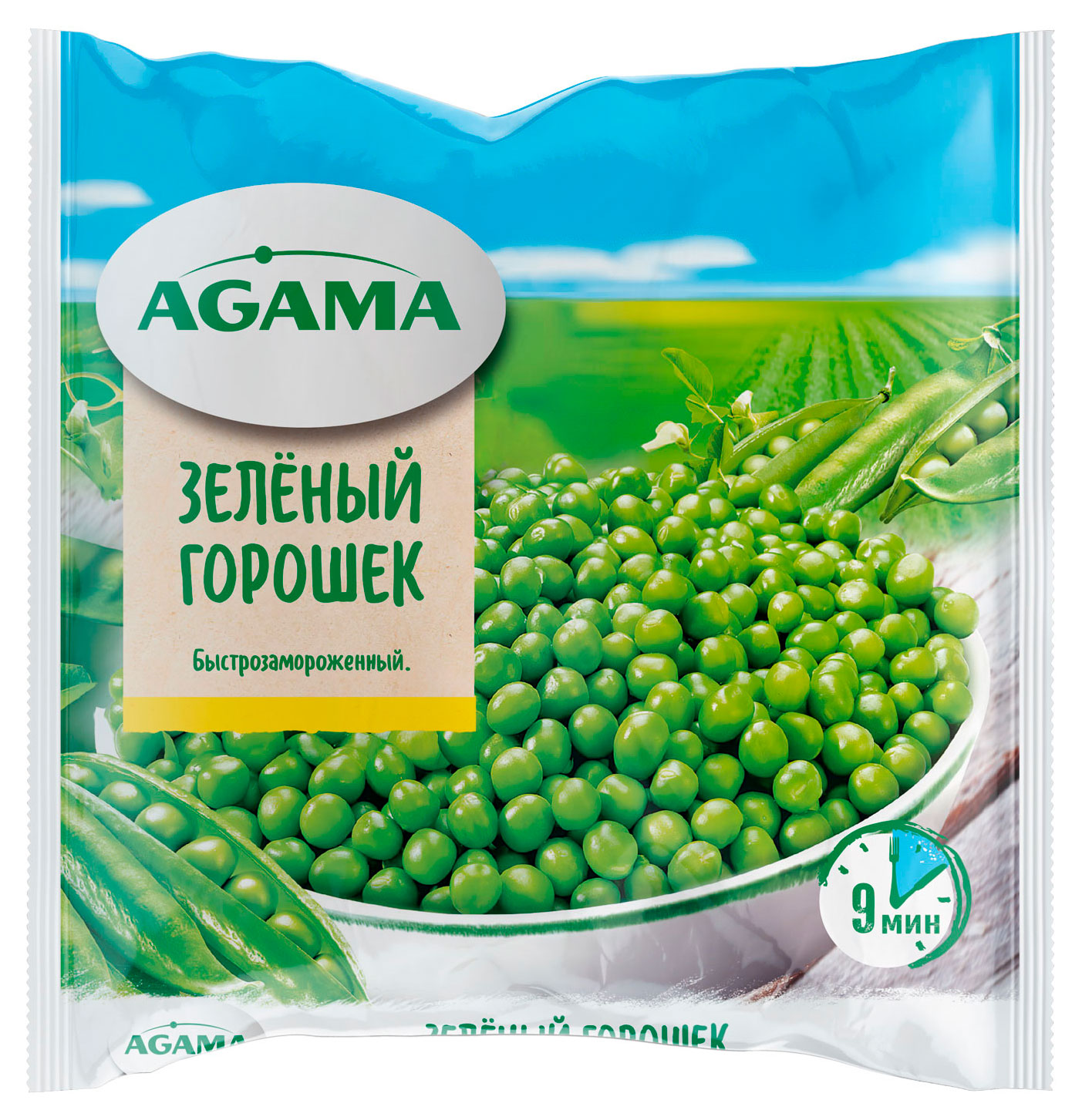 Изображение товара Замороженный зеленый горошек Agama 400 г - свежий и полезный овощ для различных блюд