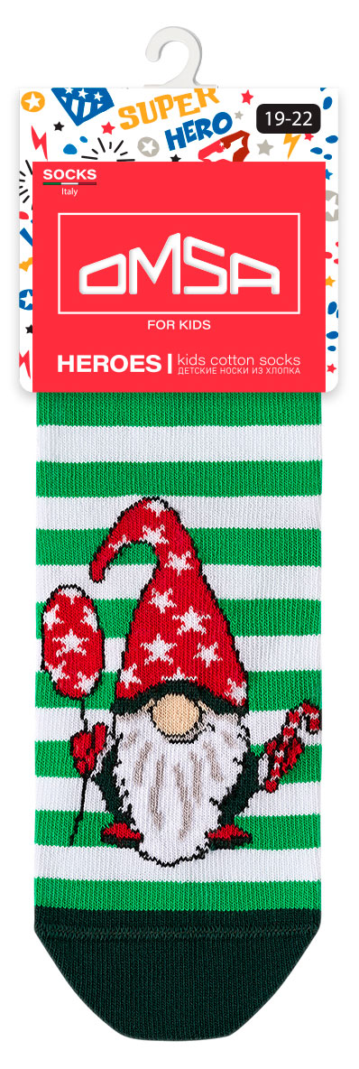 

Носки детские новогодние Omsa с гномиком в зеленую полоску, р 31-34