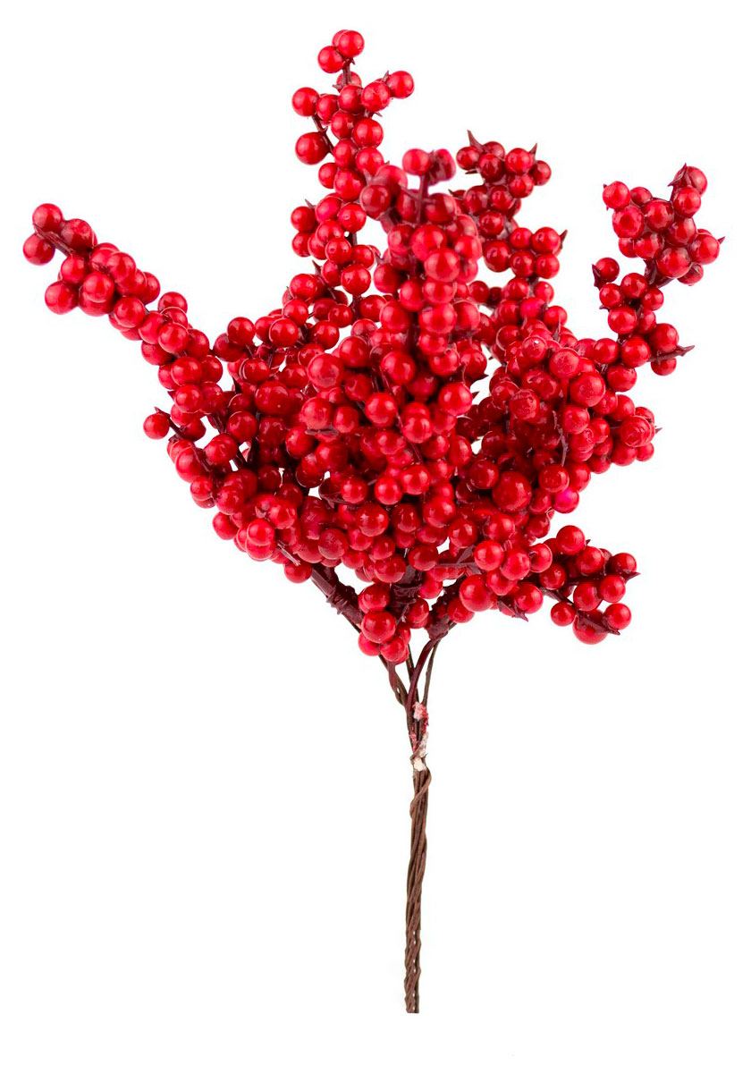 

Набор-букет DecoLine из 5 веток с ягодами на вставках L19 см красный для цветов и подарков, 1 шт
