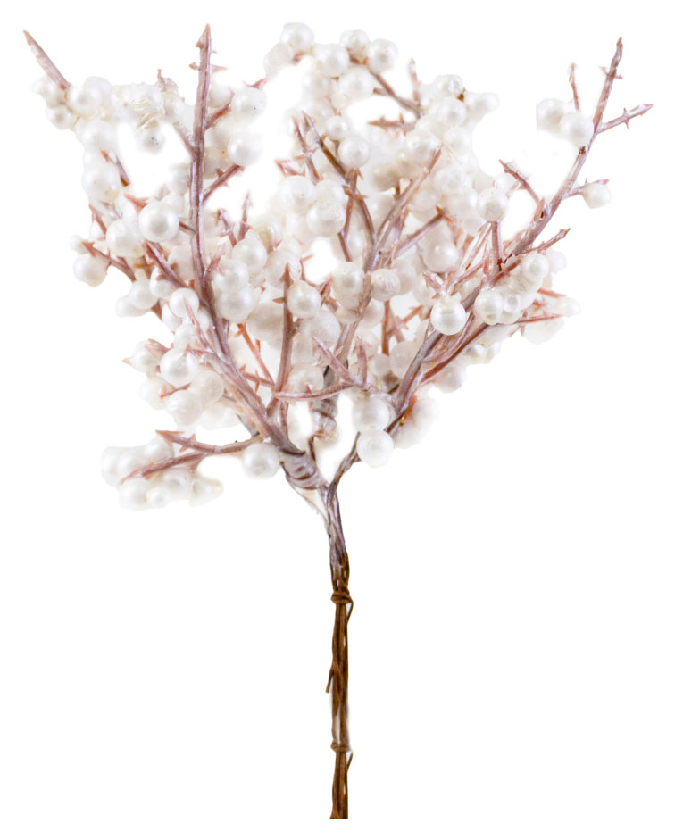 

Набор-букет DecoLine из 5 веток с ягодами на вставках L19 см белый для цветов и подарков, 1 шт