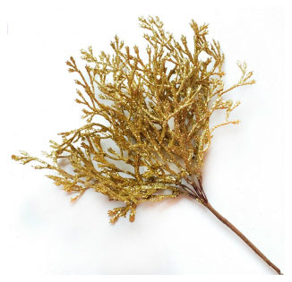 Изображение товара Декоративная ветка туи DecoLine с глиттером на вставке золотая 60x60x200 мм