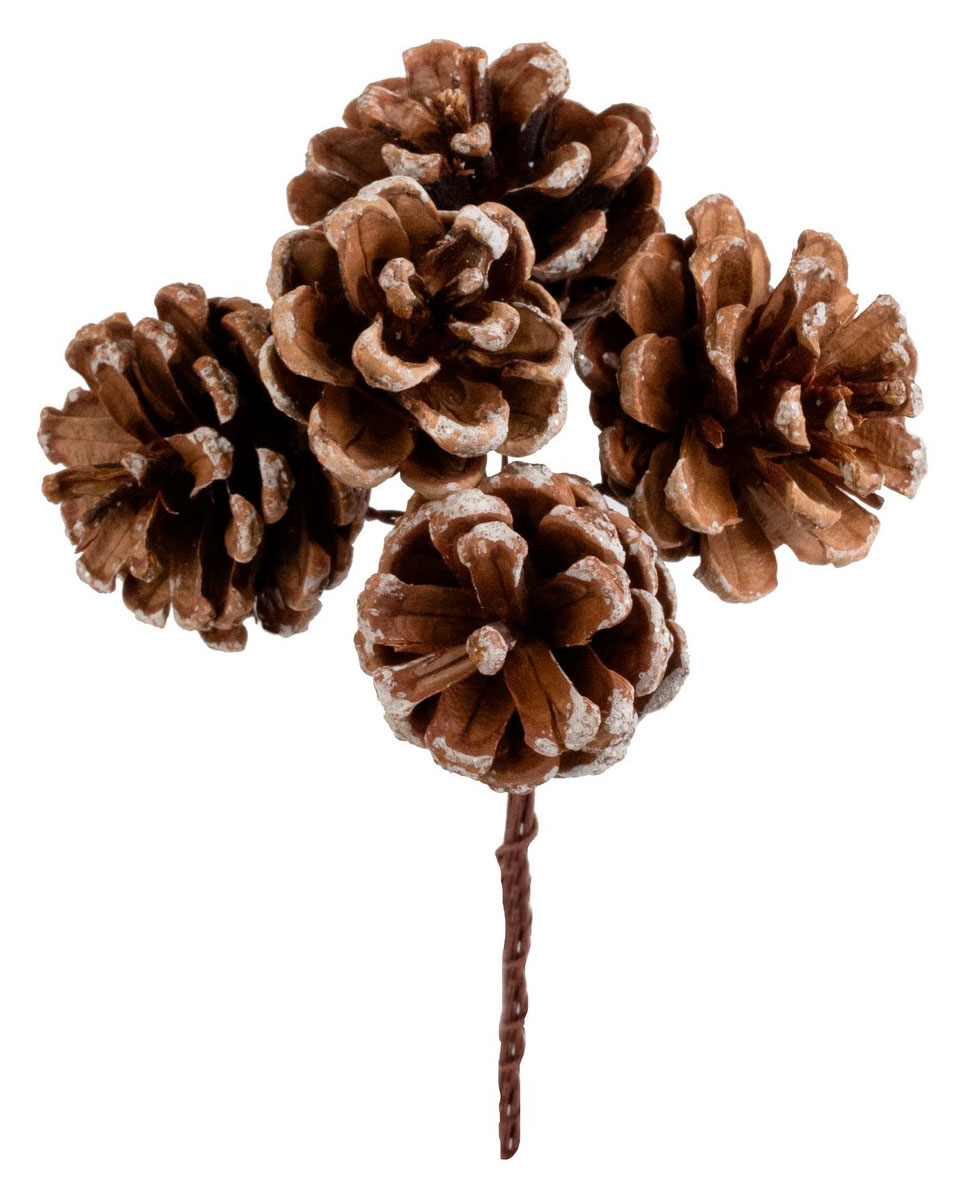 Изображение товара Набор-букет «Азалия Декор» Шишки заснеженные на вставках коричневые 12 см из 5 шт для цветов и подарков, 1 шт