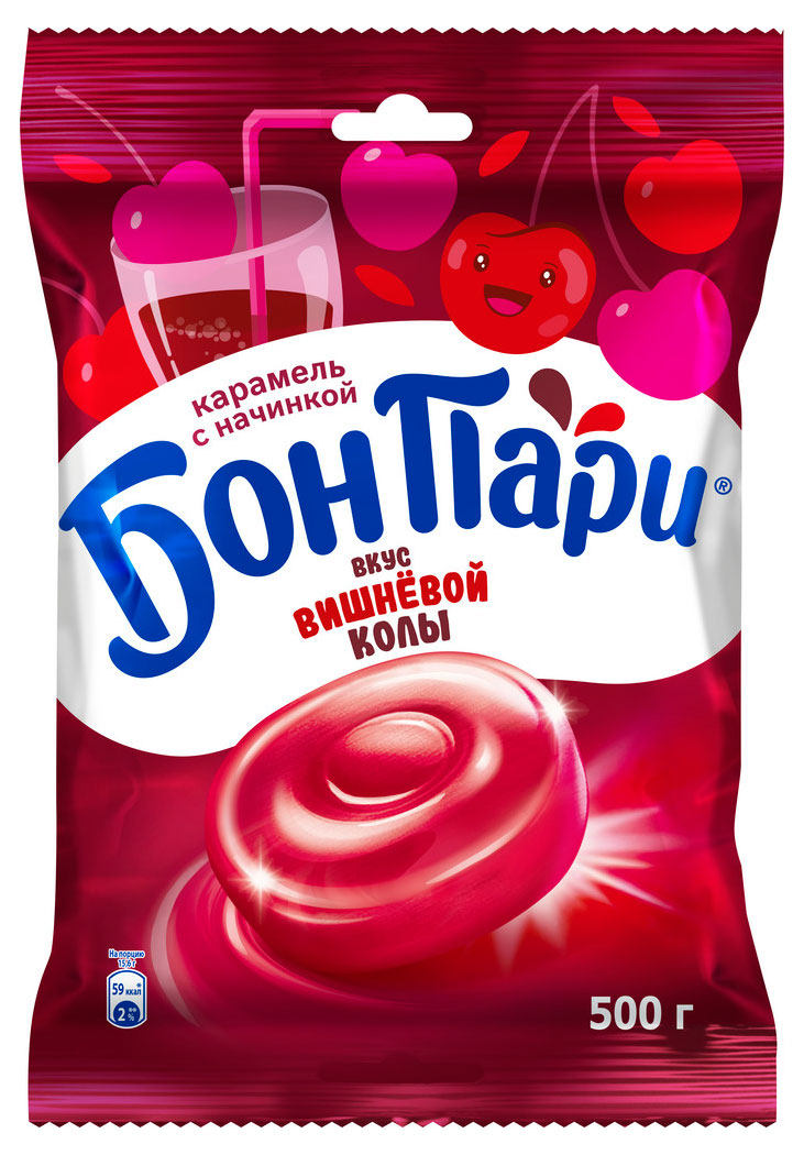 Изображение товара Карамель Бон Пари со вкусом вишневой колы 500 г натуральная сладость без искусственных красителей