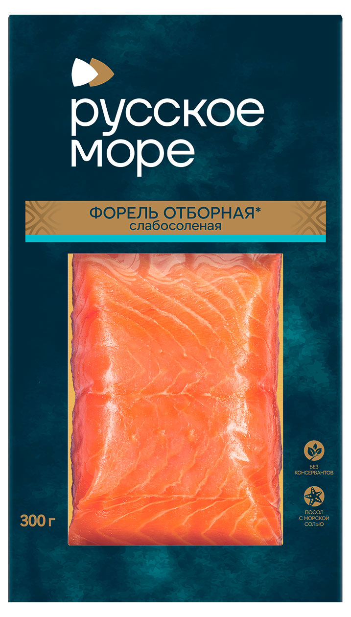 

Форель Русское море слабосоленая филе-кусок, 300 г