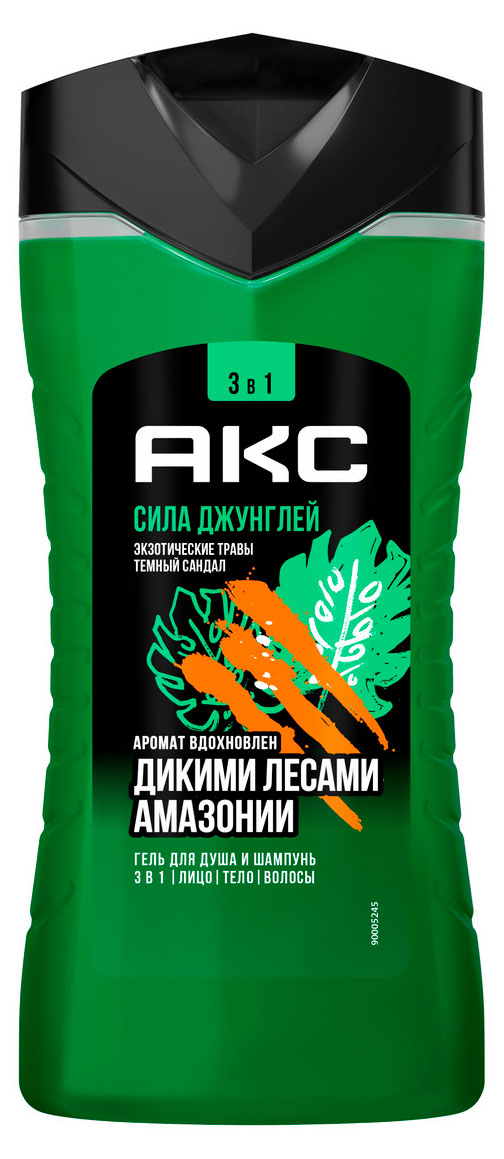

Гель для душа и шампунь Акс С пребиотиками и увлажняющими ингредиентами аромат вдохновлен дикими лесами амазонии, 250 мл
