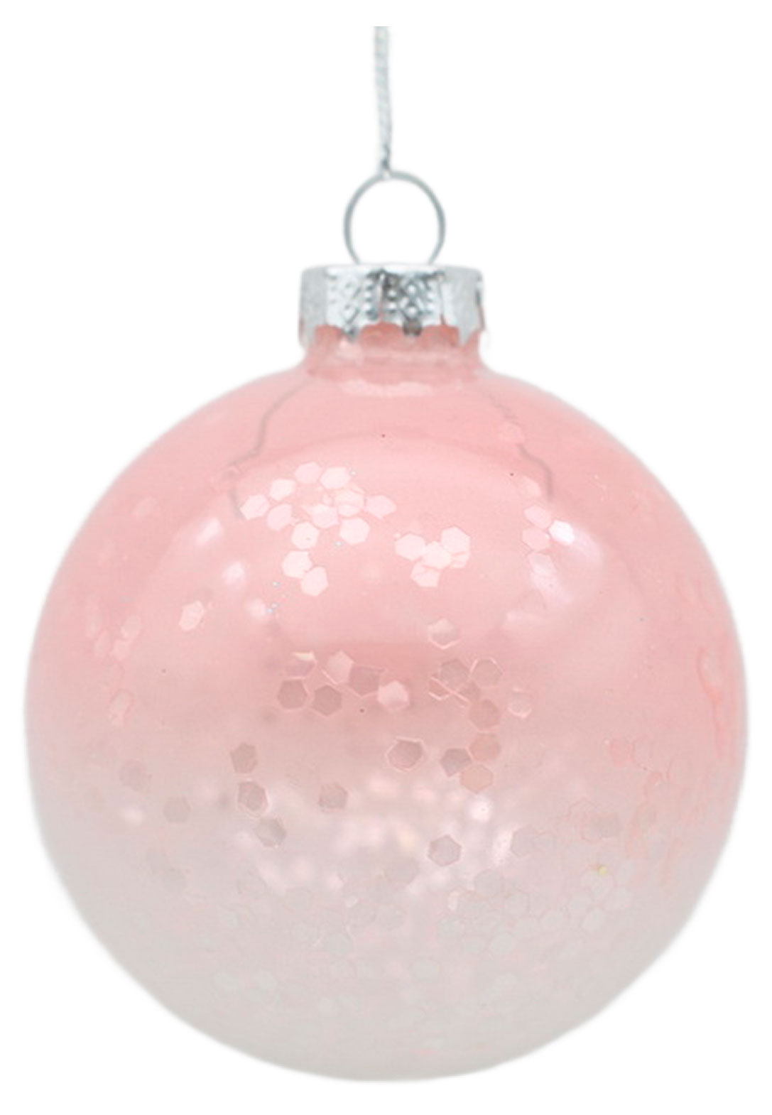 Изображение товара Елочный шар Розовый зефир Заснеженный стекло, 8 см