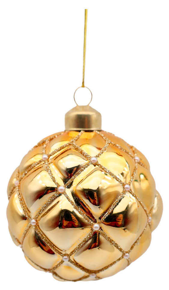 Изображение товара Фактурный стеклянный елочный шар 8 см для новогоднего украшения