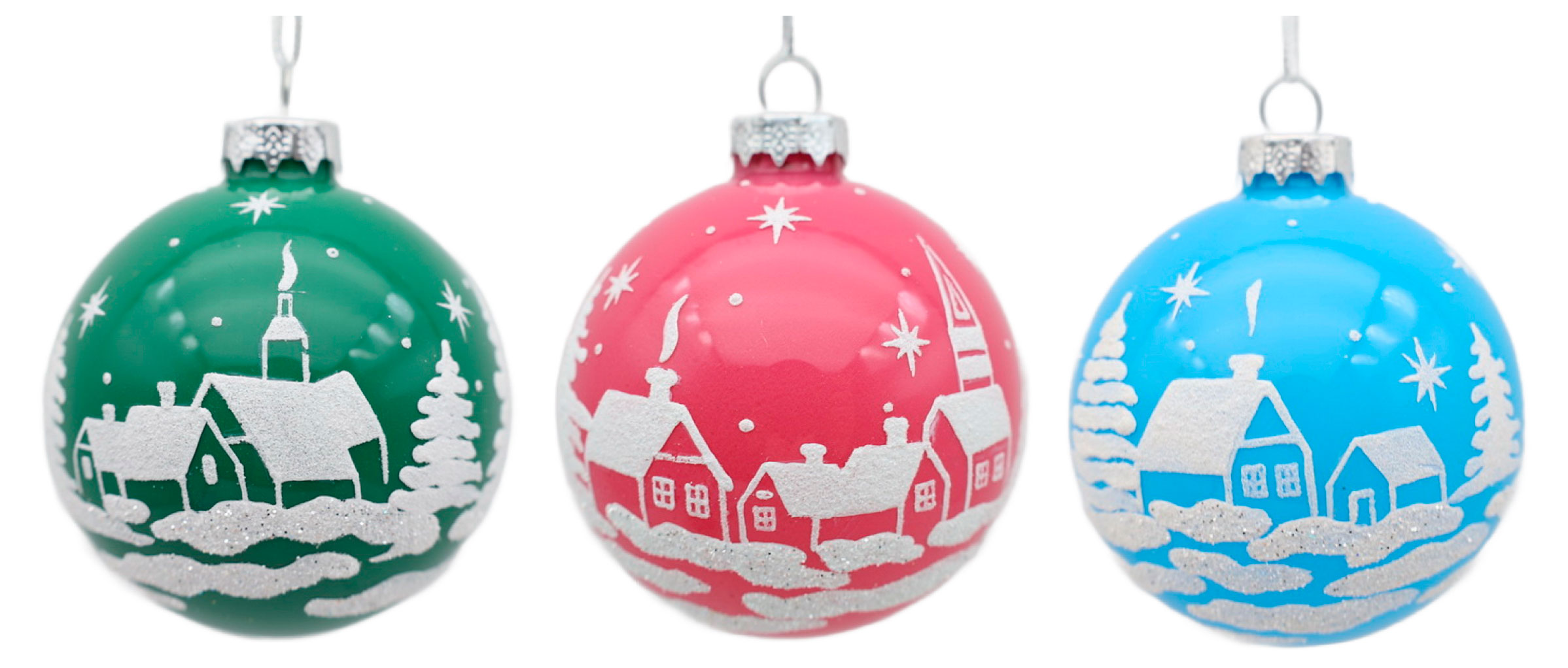 Изображение товара Елочный шар Розовый зефир Деревня стекло 8 см, 1 шт в ассортименте