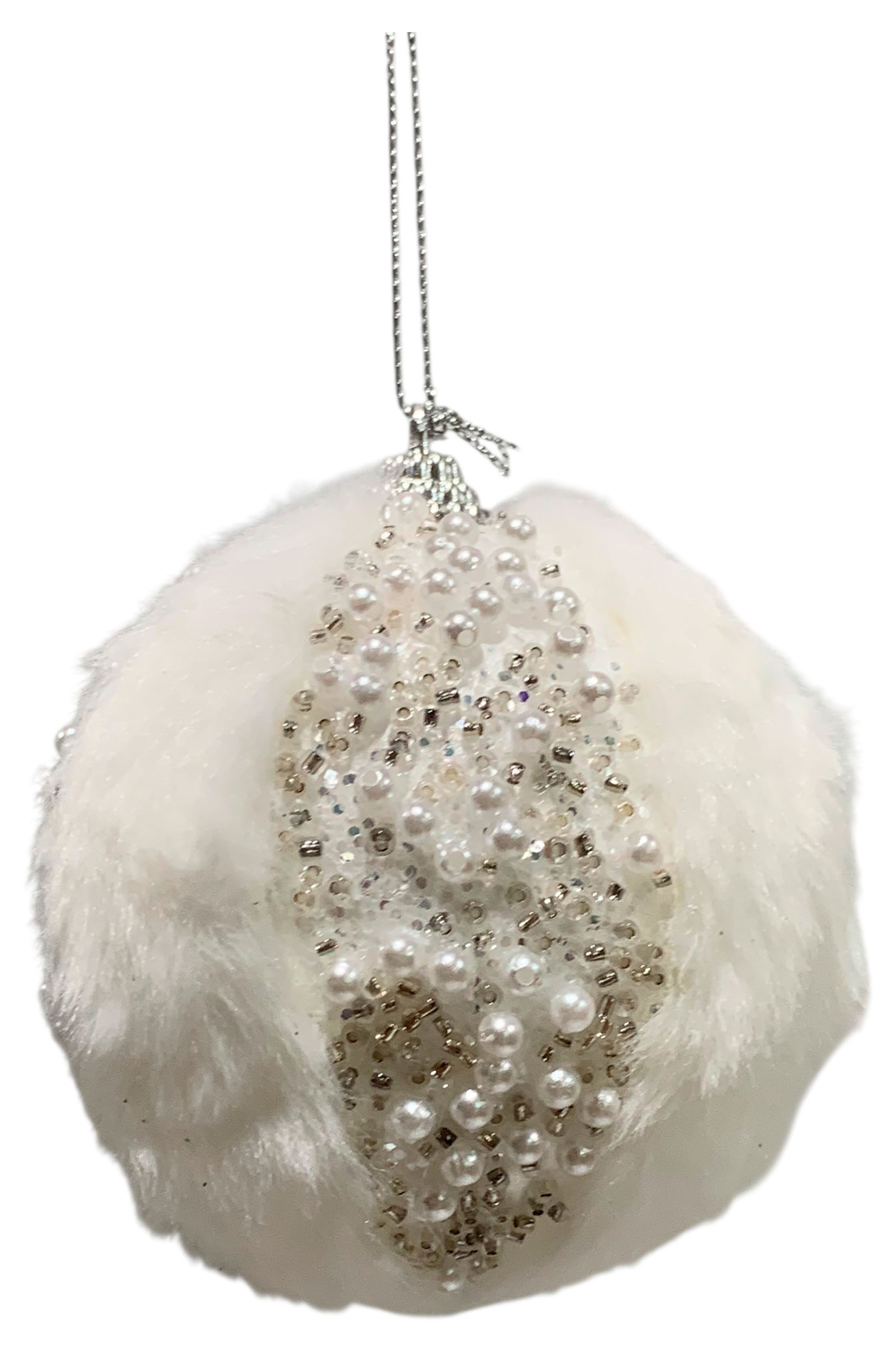 Изображение товара Елочный шар Золото театра Белый мех 7,8 см праздничное украшение для елки