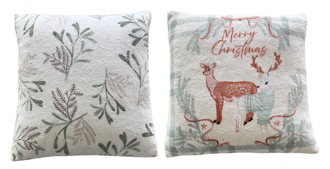 Изображение товара Декоративная подушка с оленем Новогодняя 45х45 см серый полиэстер