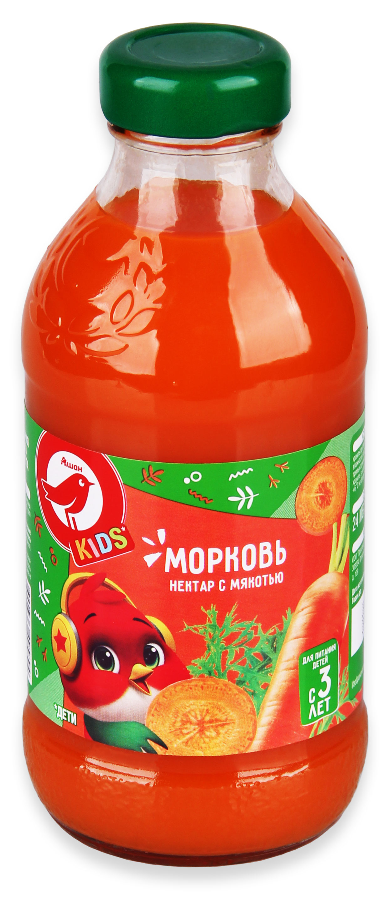 Изображение товара Нектар морковный АШАН Красная птица Kids с мякотью 330 мл натуральный напиток для детей