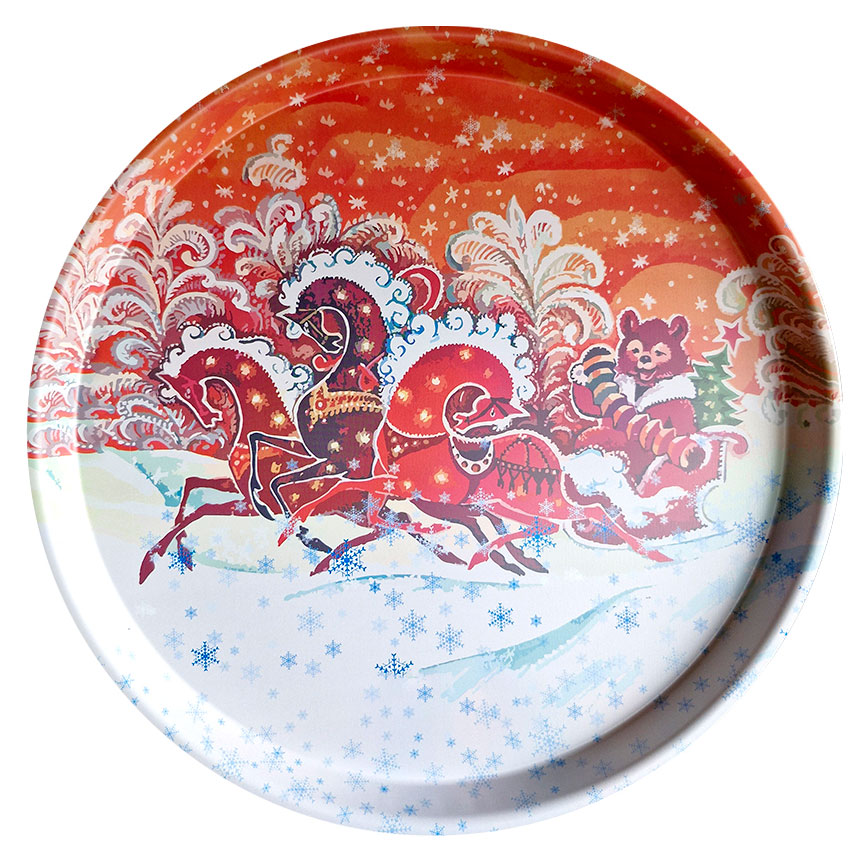 Изображение товара Поднос сервировочный жестяной с новогодним дизайном 33 см