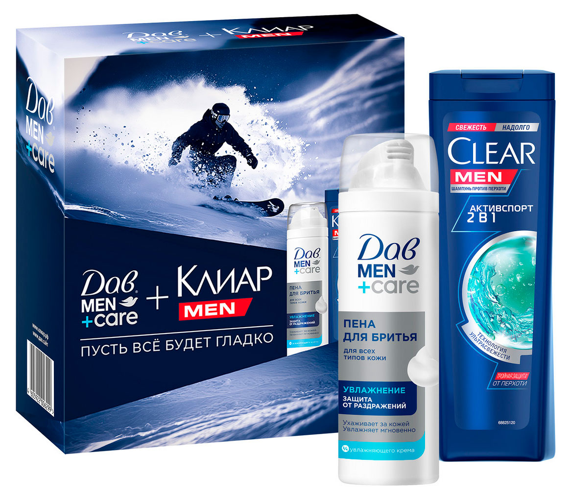 Изображение товара Набор подарочный «Дав» Men+Care + Клиар Men для мужчин, Шампунь для волос 200 мл + Пена для бритья 200 мл