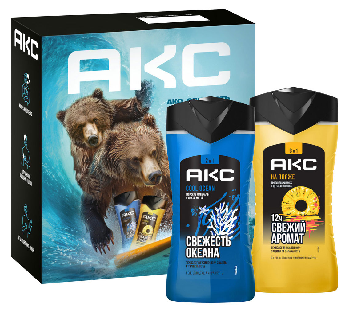 Изображение товара Набор подарочный «Акс» На пляже океана для мужчин парфюмированный очищающий, Гель для душа 2х250 мл