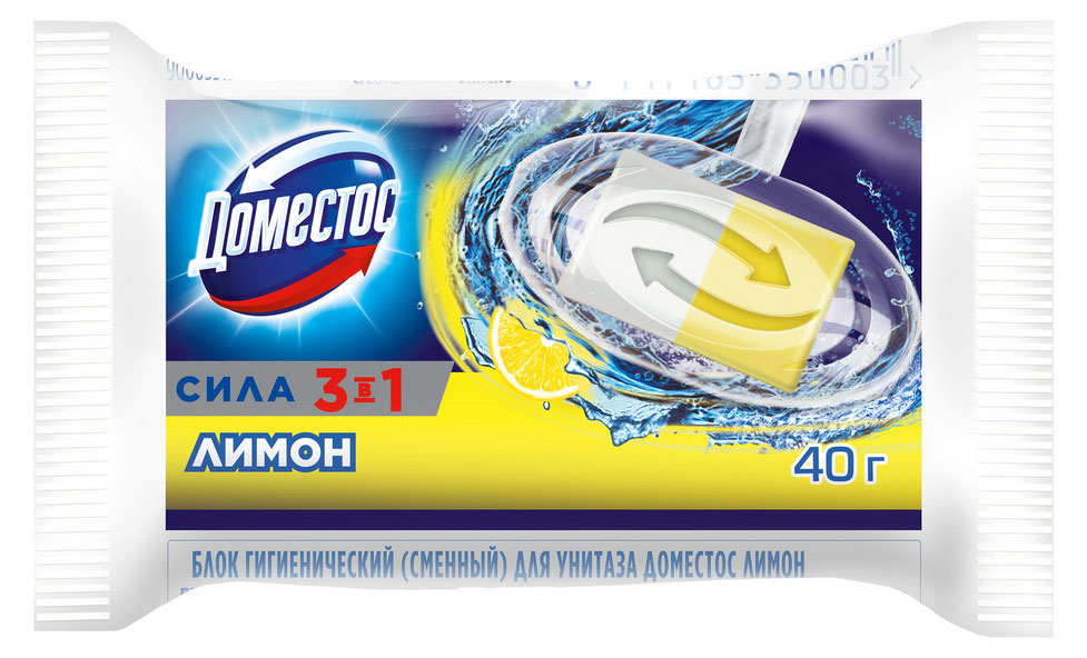 

Сменный блок для унитаза Доместос Лимон 3в1 Антиналет и Гигиена, 40 г