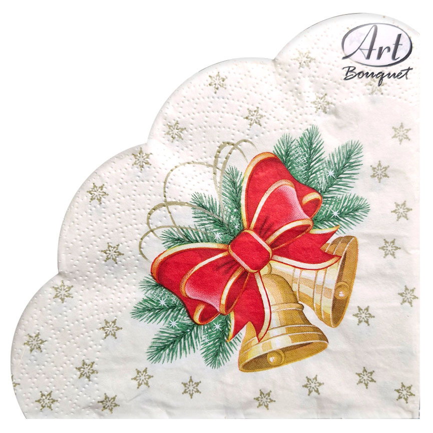 

Салфетки одноразовые бумажные Bouquet Вокруг света Новогодние колокольчики 3 слоя, d 32 см, 12 л