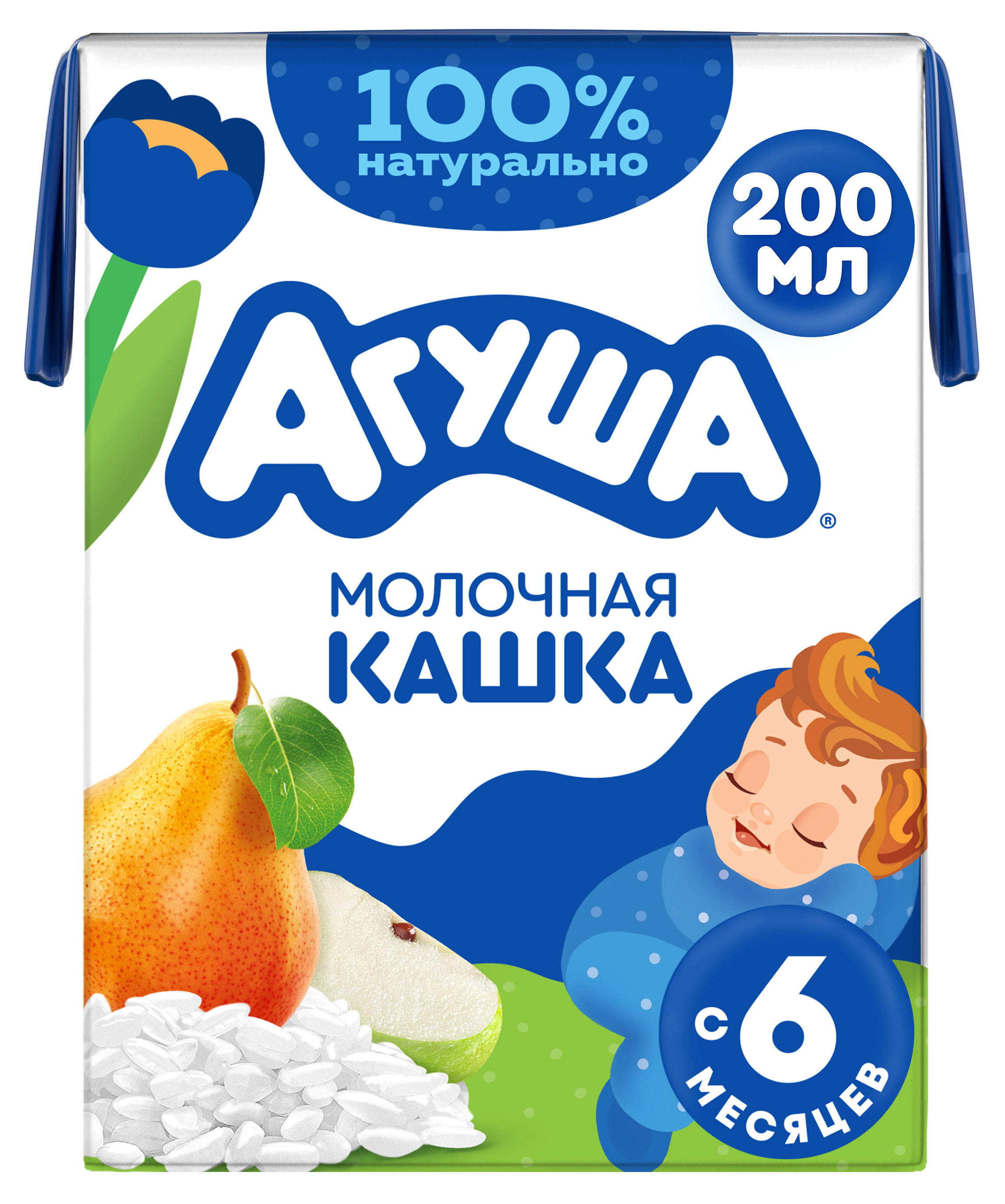 

Каша молочная жидкая Агуша Засыпай-ка рисовая с яблоком и грушей с 6 мес, 200 мл