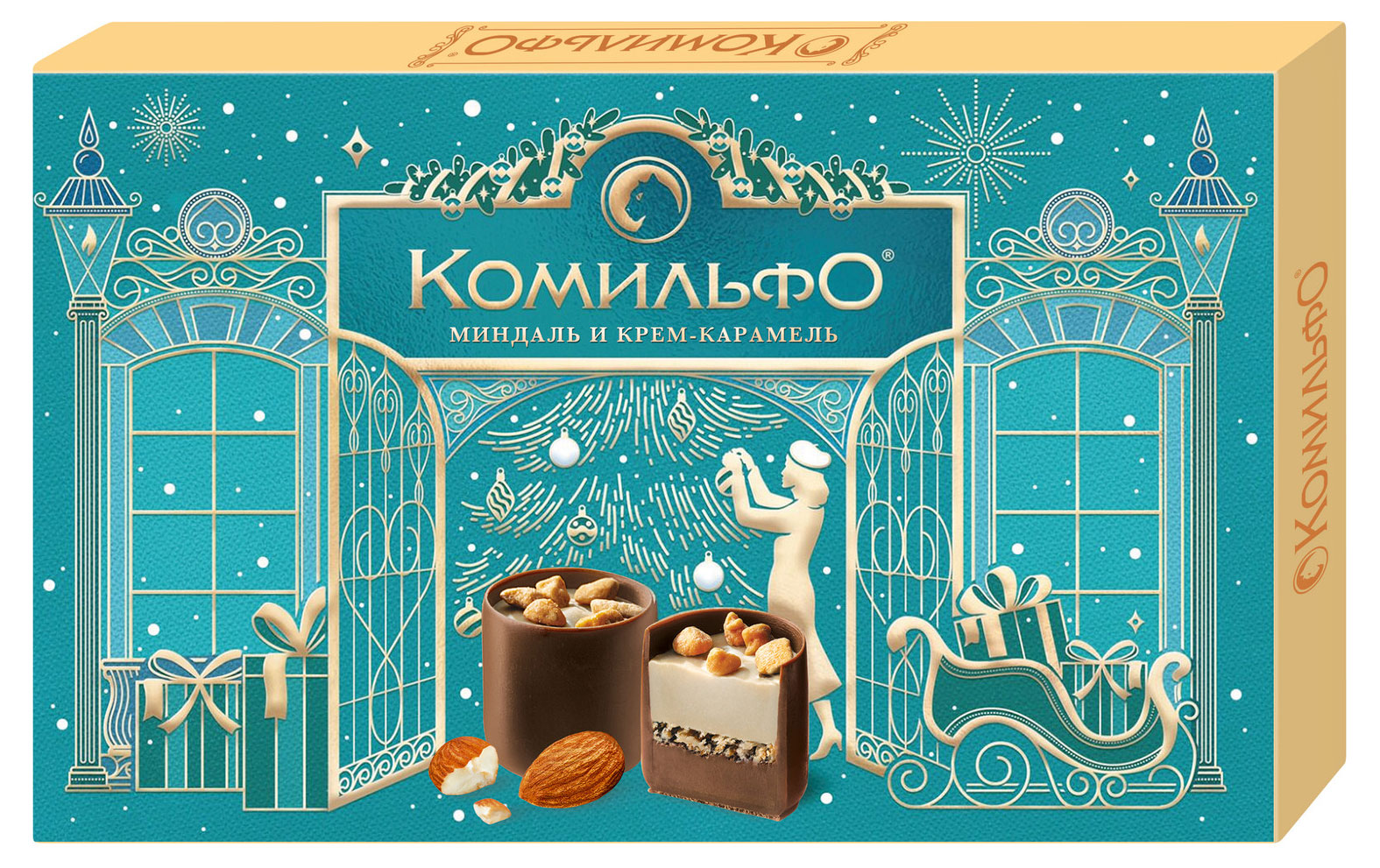 

Конфеты Комильфо шоколадные с двухслойной начинкой со вкусом миндаля и карамели, 116 г