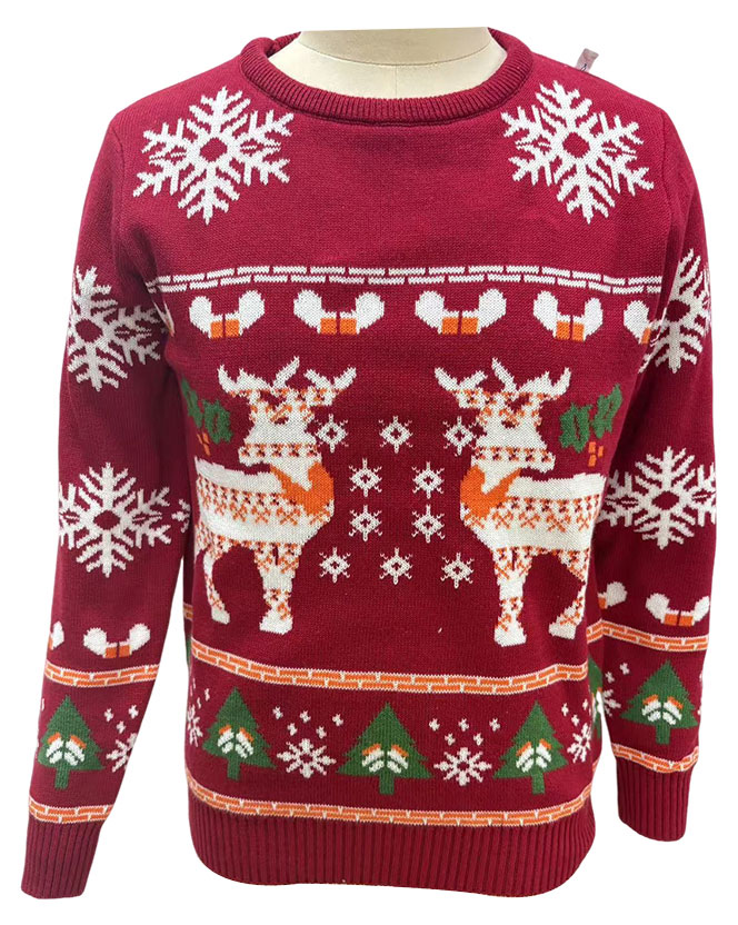 

Пуловер для девочки новогодний красный с узором, р 110/116 - 158/164