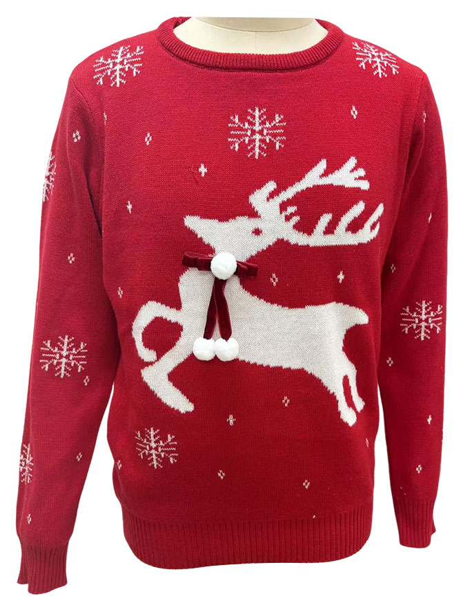 

Пуловер для девочки новогодний красный с узором, р 110/116 - 158/164