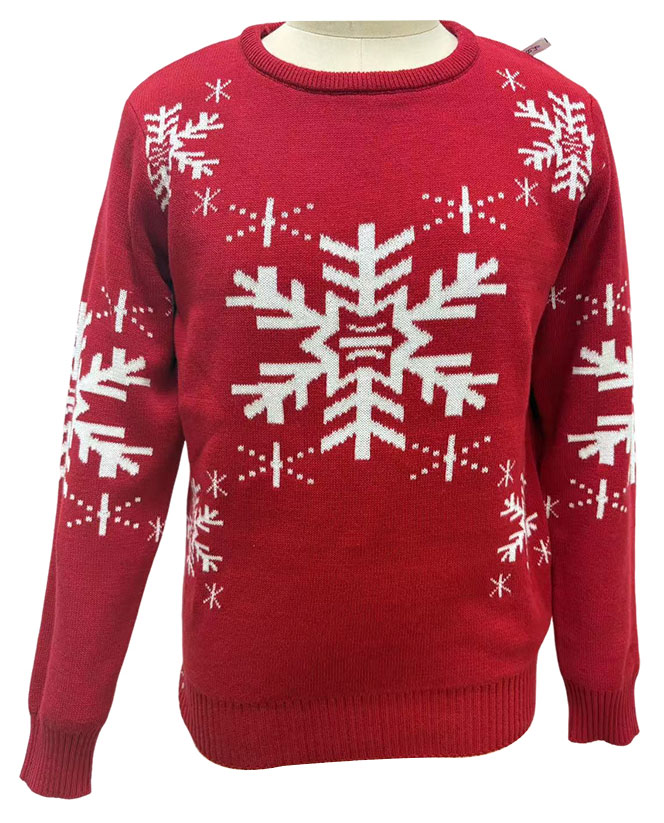 

Пуловер для девочки красный с новогодним узором, р 110/116 - 158/164