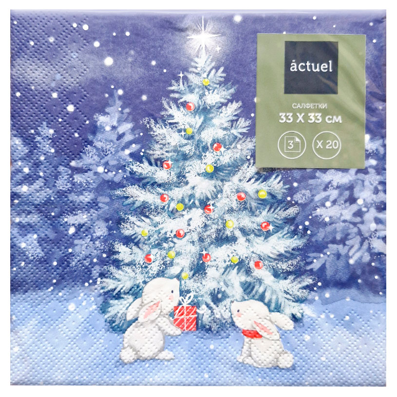 

Салфетки бумажные Actuel Ночная ель 3 слоя 33х33 см, 20 л