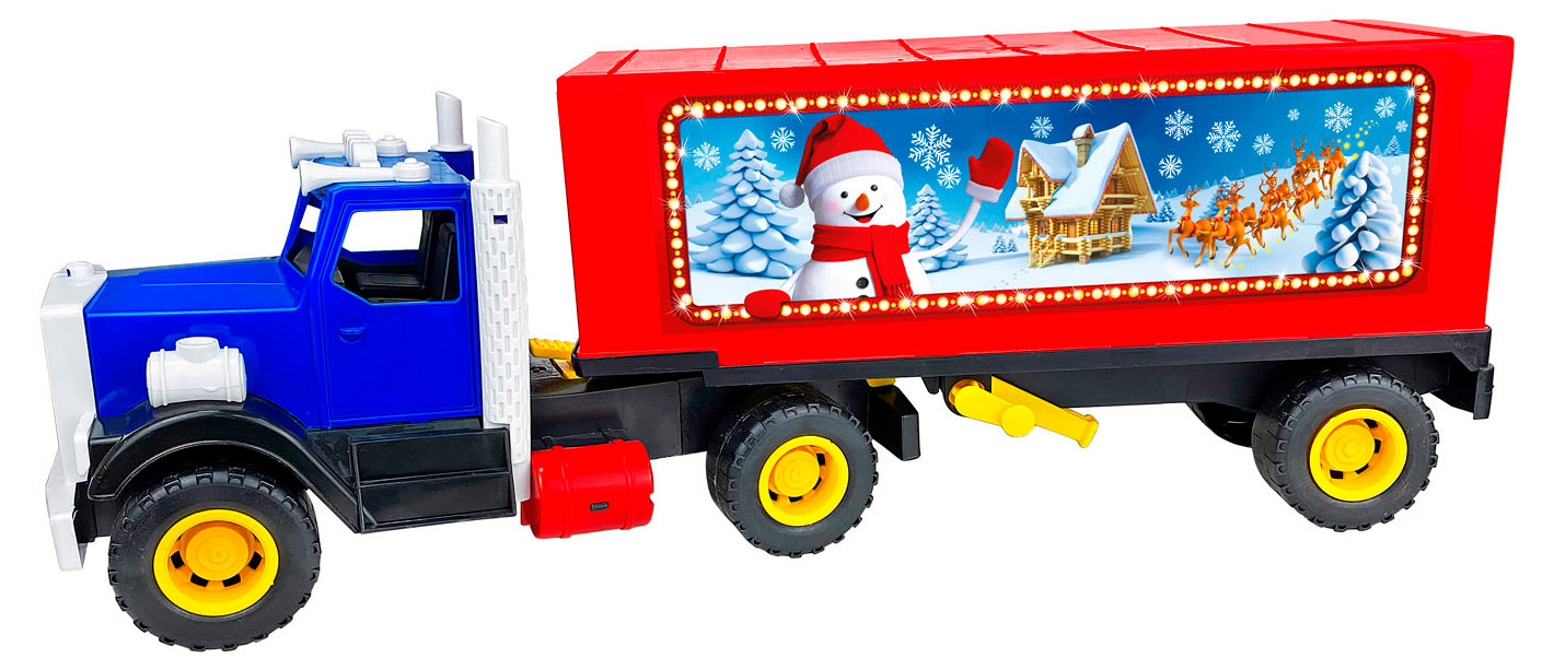 Изображение товара Машина Лена Трейлер Праздничный для детей от 3 лет, зимний дизайн, пластик