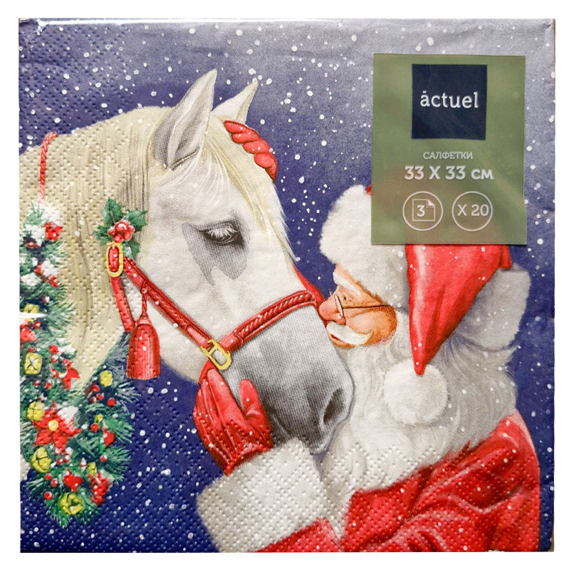 

Салфетки бумажные Actuel Добрый дед мороз 3 слоя 33х33 см, 20 л